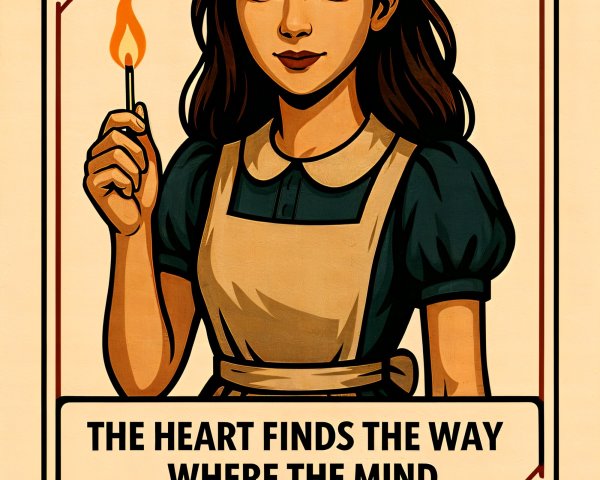 Young woman in blue shirt with match, Ace of Hearts design