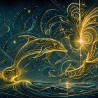 Cosmic Scene with Dolphin and Ethereal Light Elements