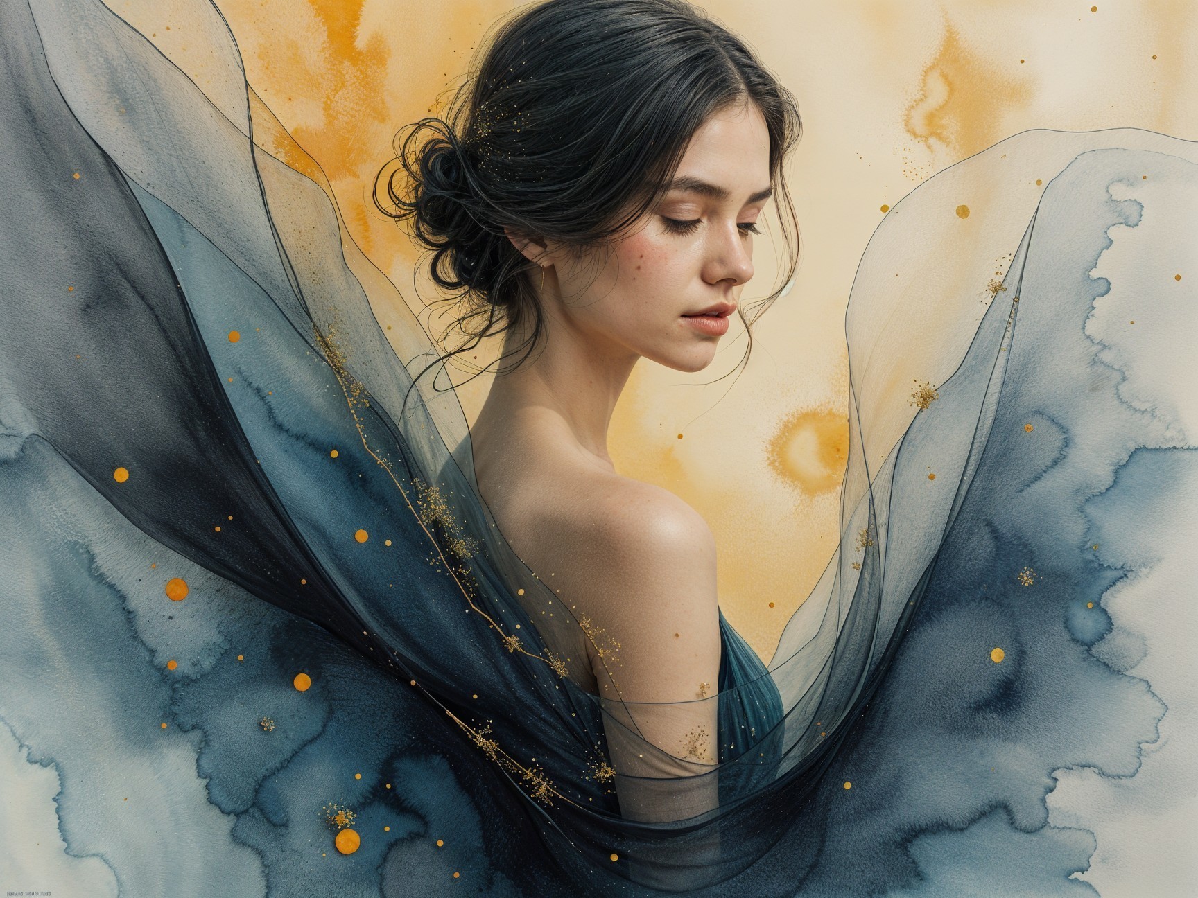 Serene Portrait of a Young Woman in Ethereal Fabrics