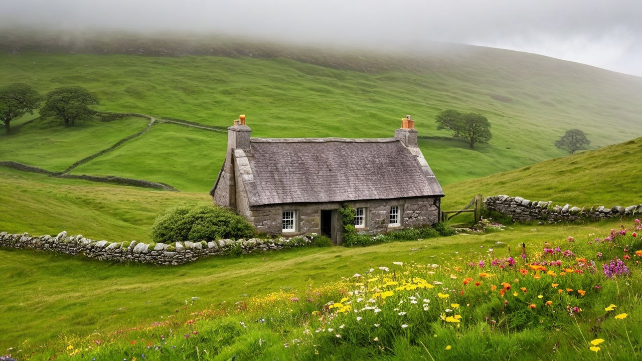 Quaint Stone Cottage in Lush Green Landscape