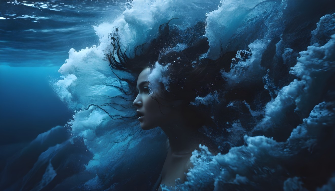 Ethereal Portrait of a Woman in Ocean Waves