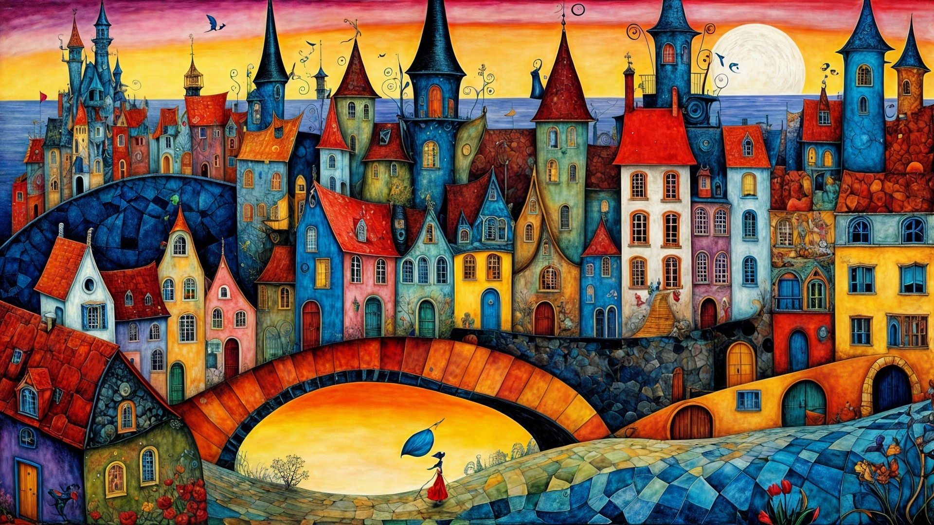 Colorful Cityscape with Charming Buildings and River
