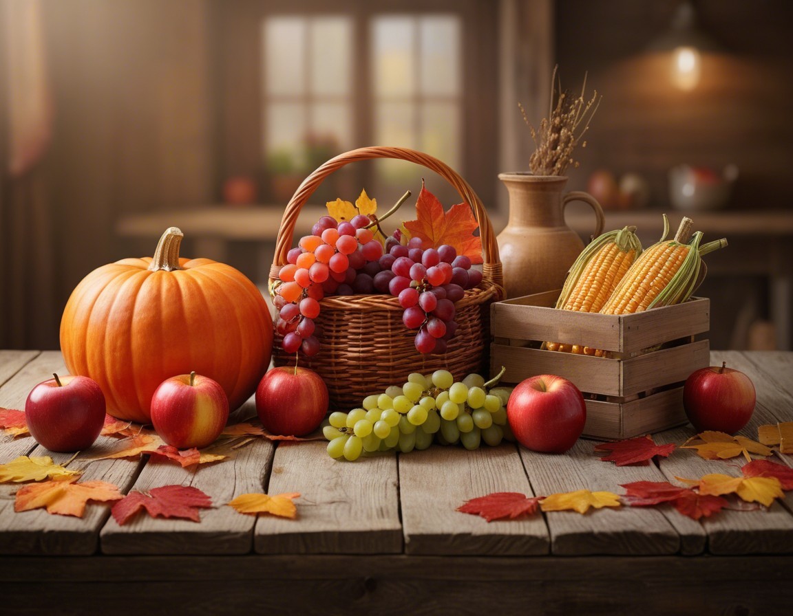 Cozy Autumn Scene with Harvest Decorations and Lighting