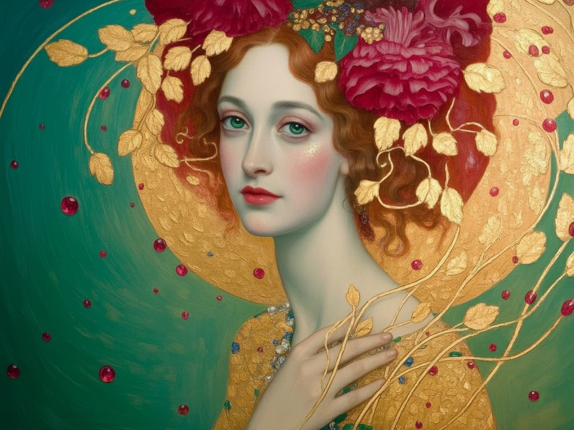 Ethereal Woman with Flowers and Turquoise Background