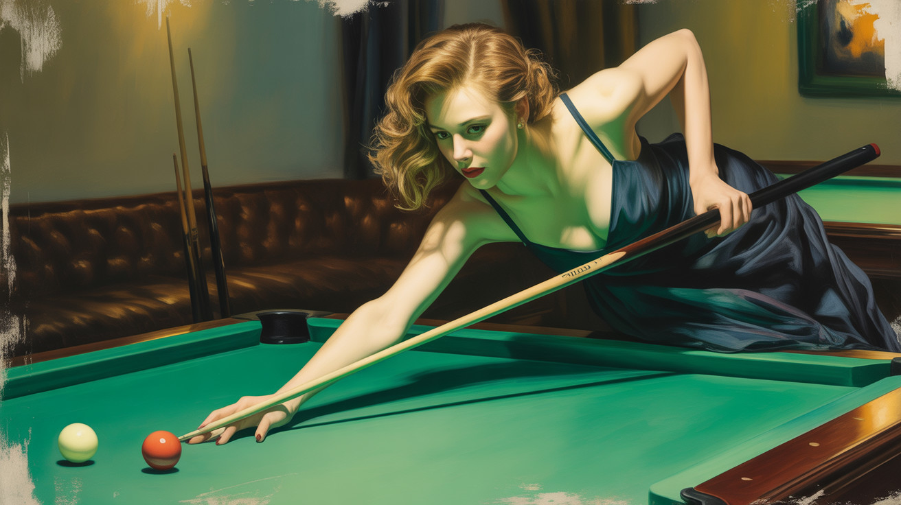 1940s Woman in Bouffant Dress on Billiards Table