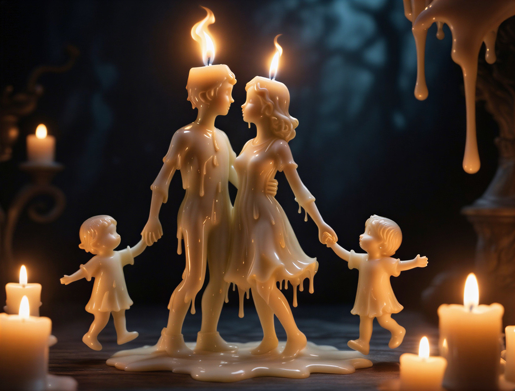 Whimsical Candle Sculpture of a Family of Four