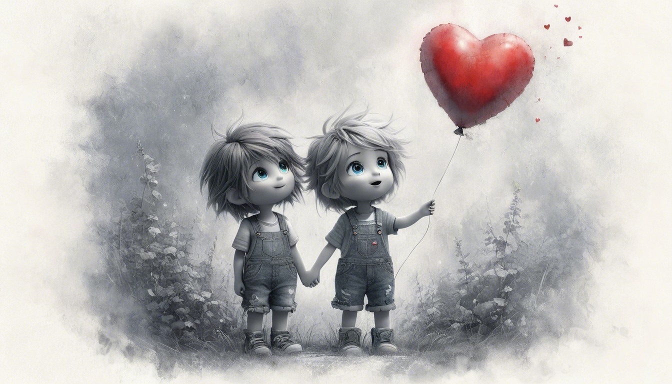 Whimsical Scene of Children with Heart Balloon