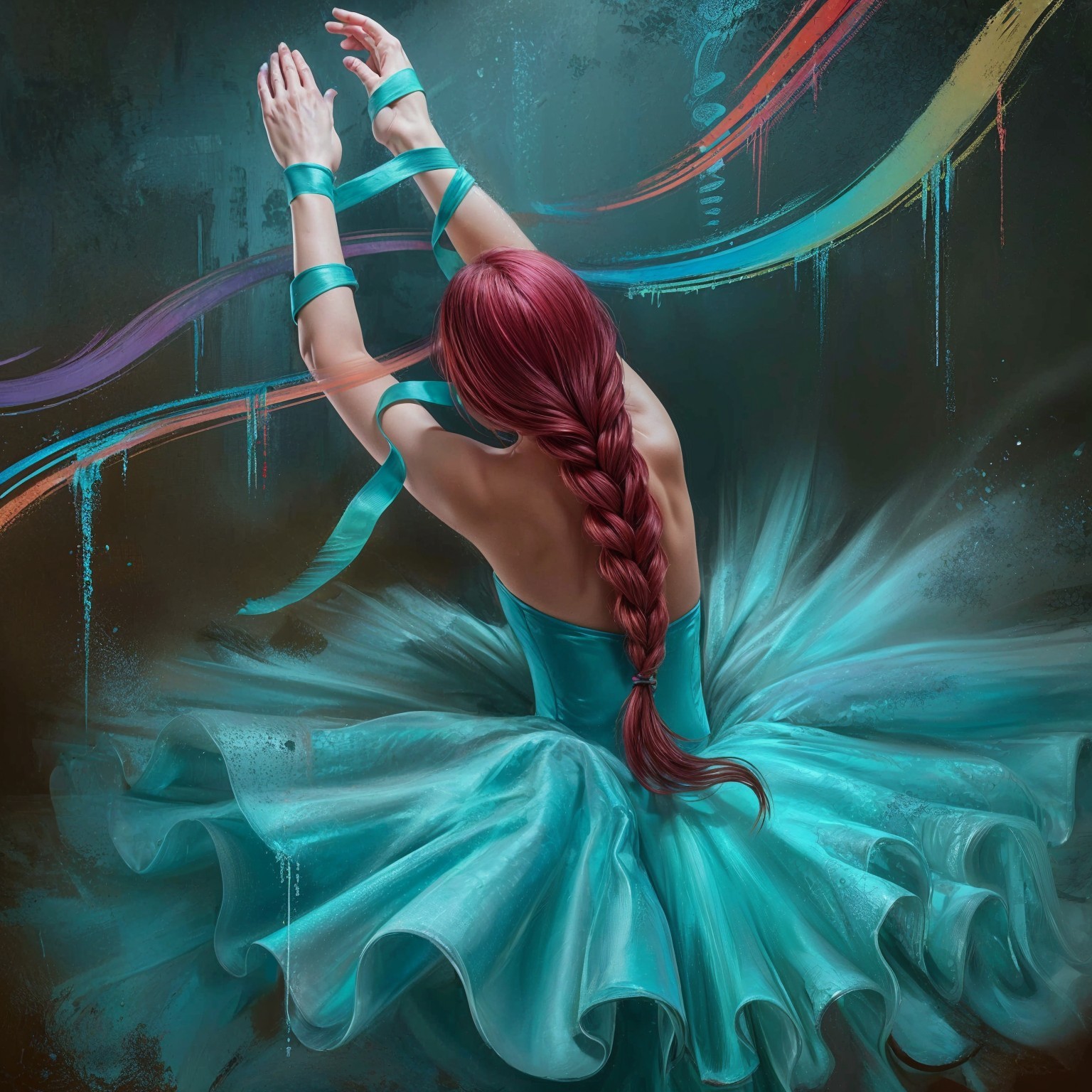 Ballet Dancer in Turquoise Tutu with Colorful Background