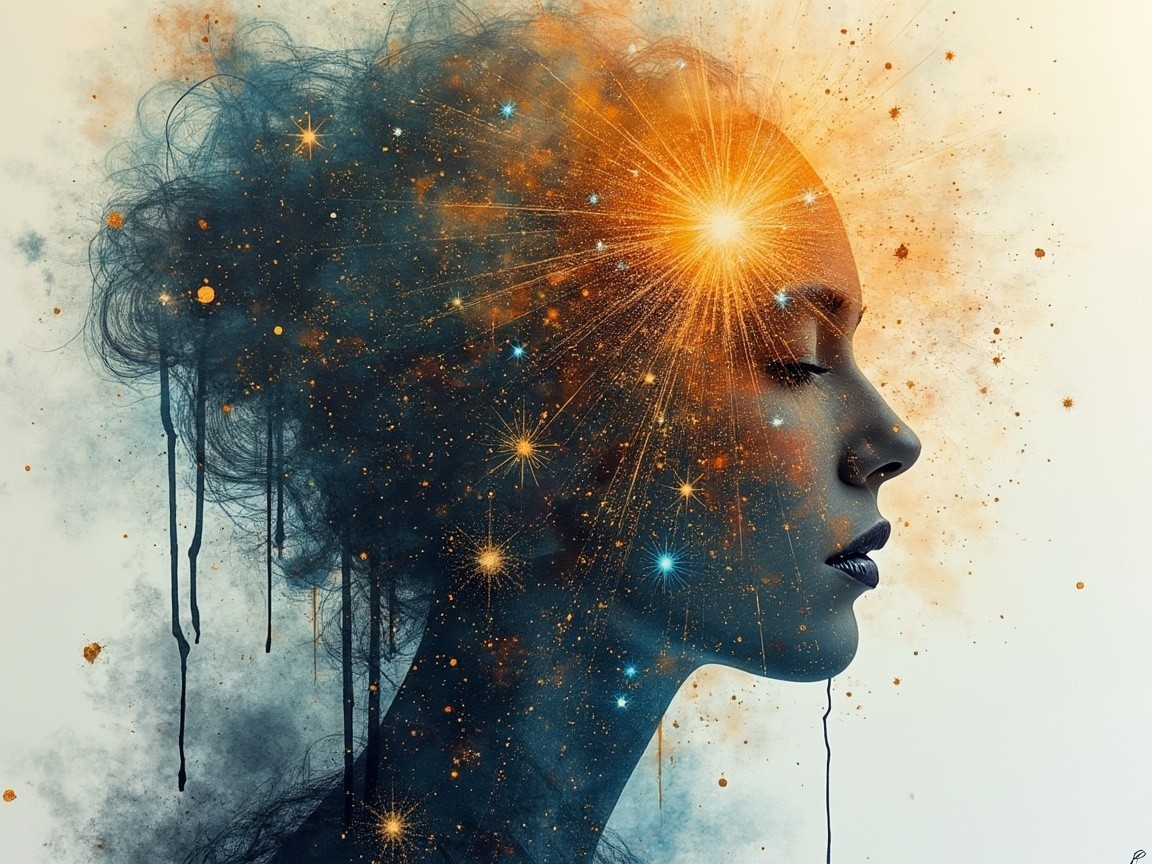 Silhouette of a Woman Against a Cosmic Backdrop