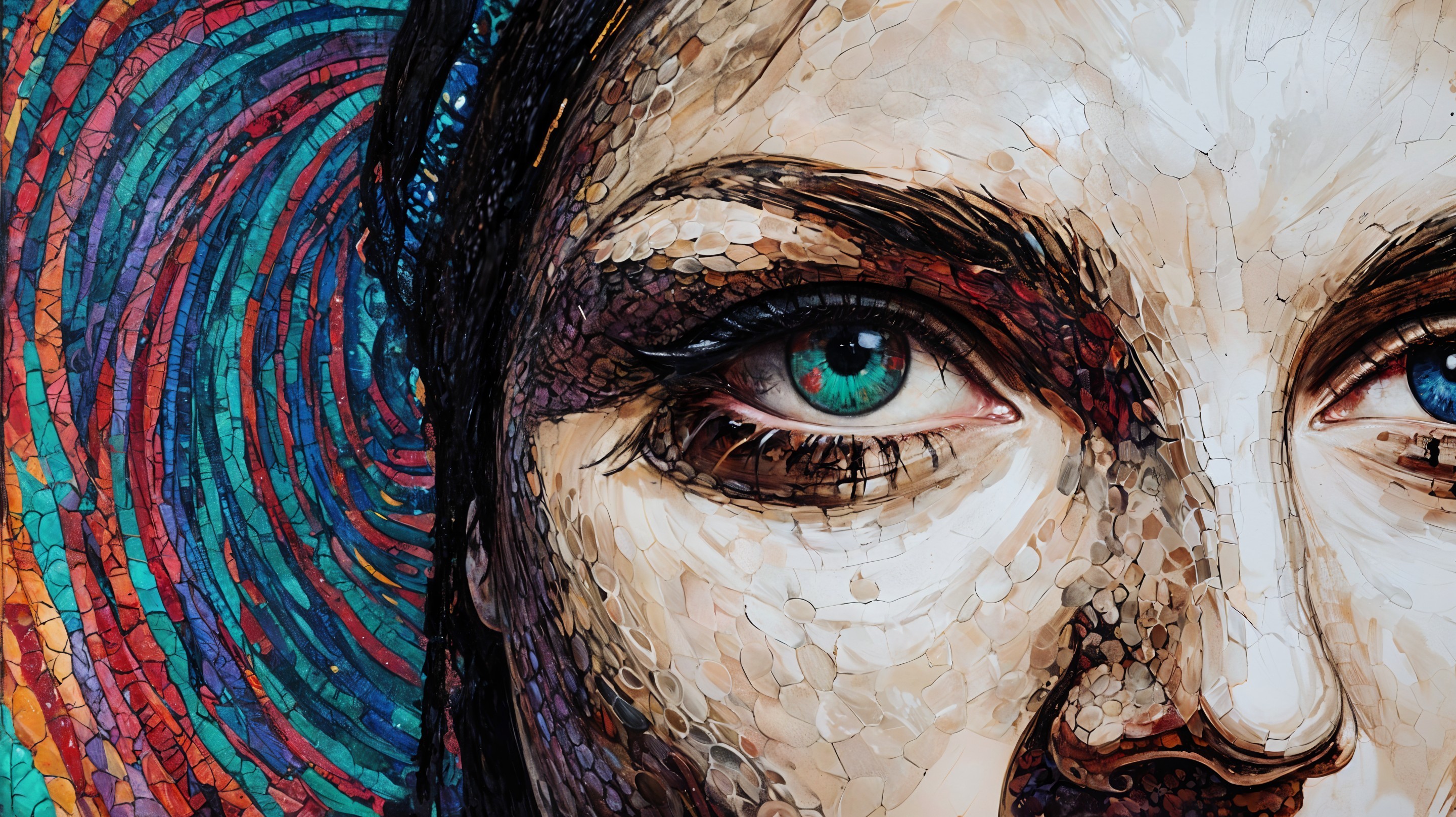 Mosaic Portrait of a Woman with Green Eyes