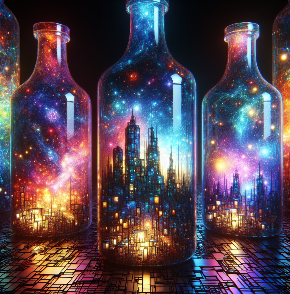 Translucent Bottles with Cosmic Scenes and Urban Landscapes