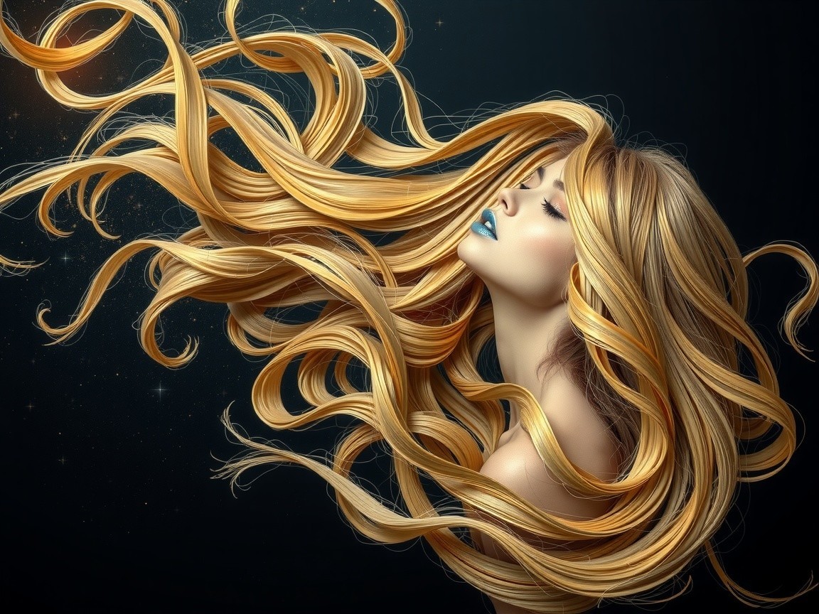 Blonde Woman in Dreamlike Pose with Blue Lips