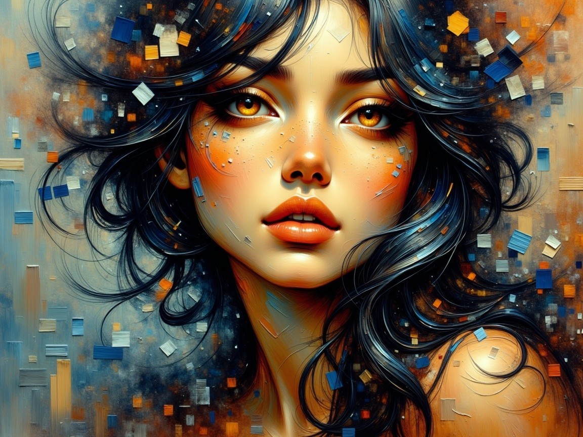 Portrait of a Young Woman with Dark Hair and Freckles