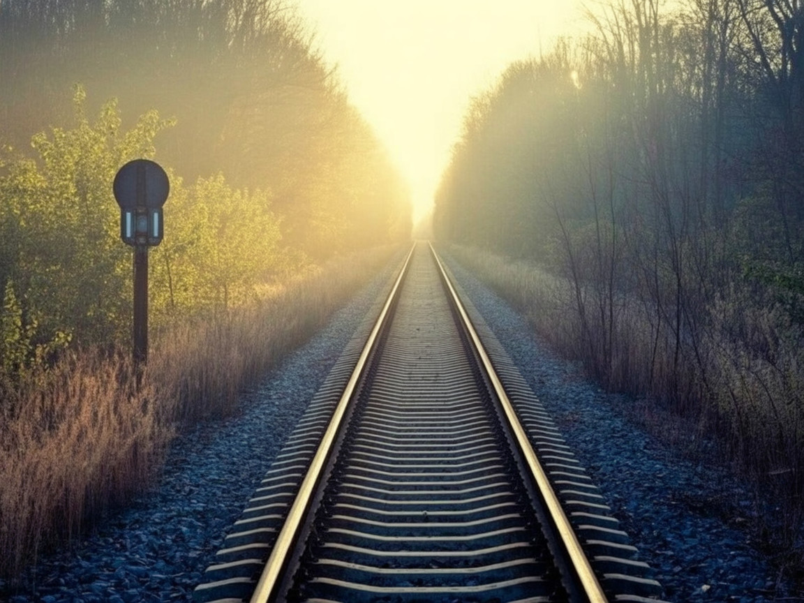 Serene Railway Track Surrounded by Lush Greenery