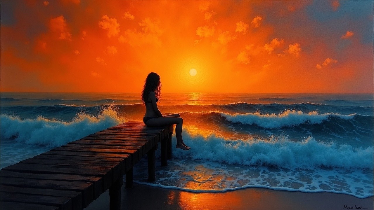 Sunset Over Ocean with Pier and Reflective Waters