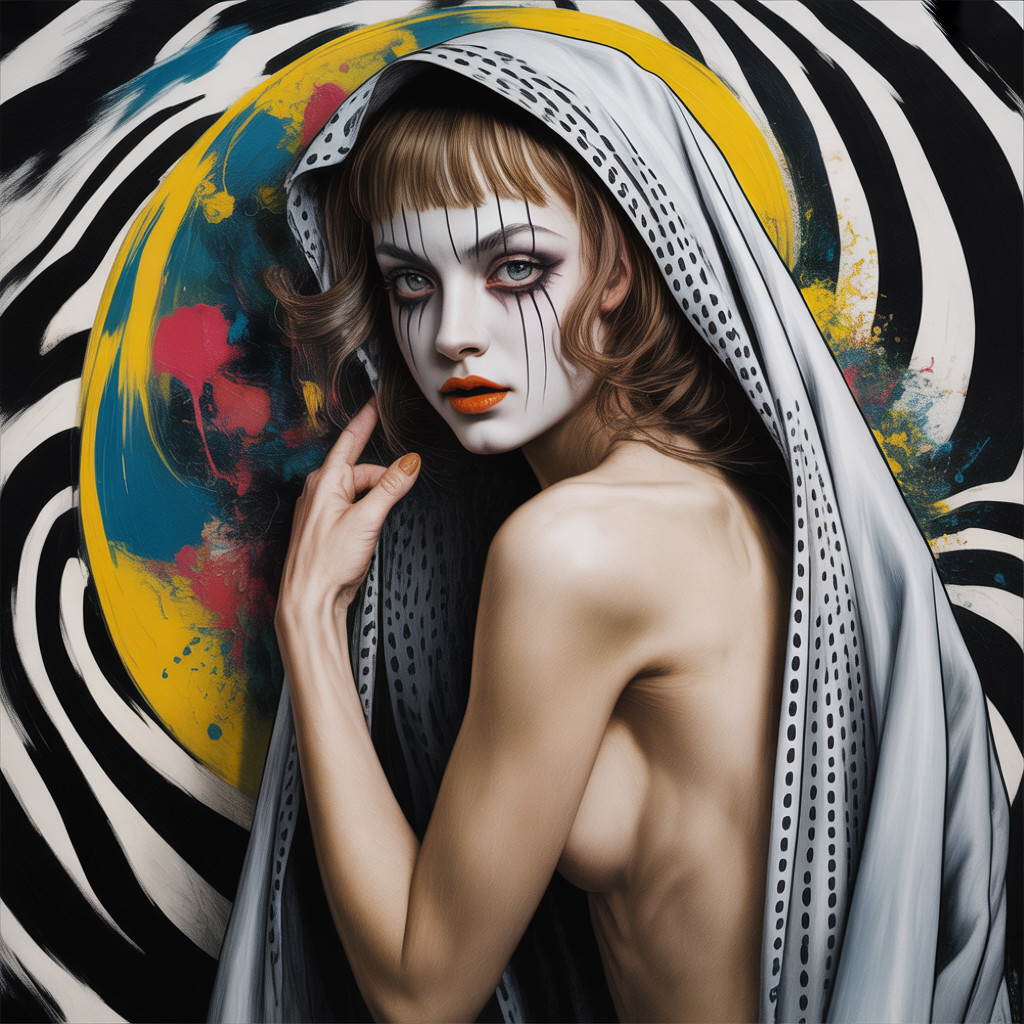 Portrait of a Woman in Sheer White Veil with Abstract Background