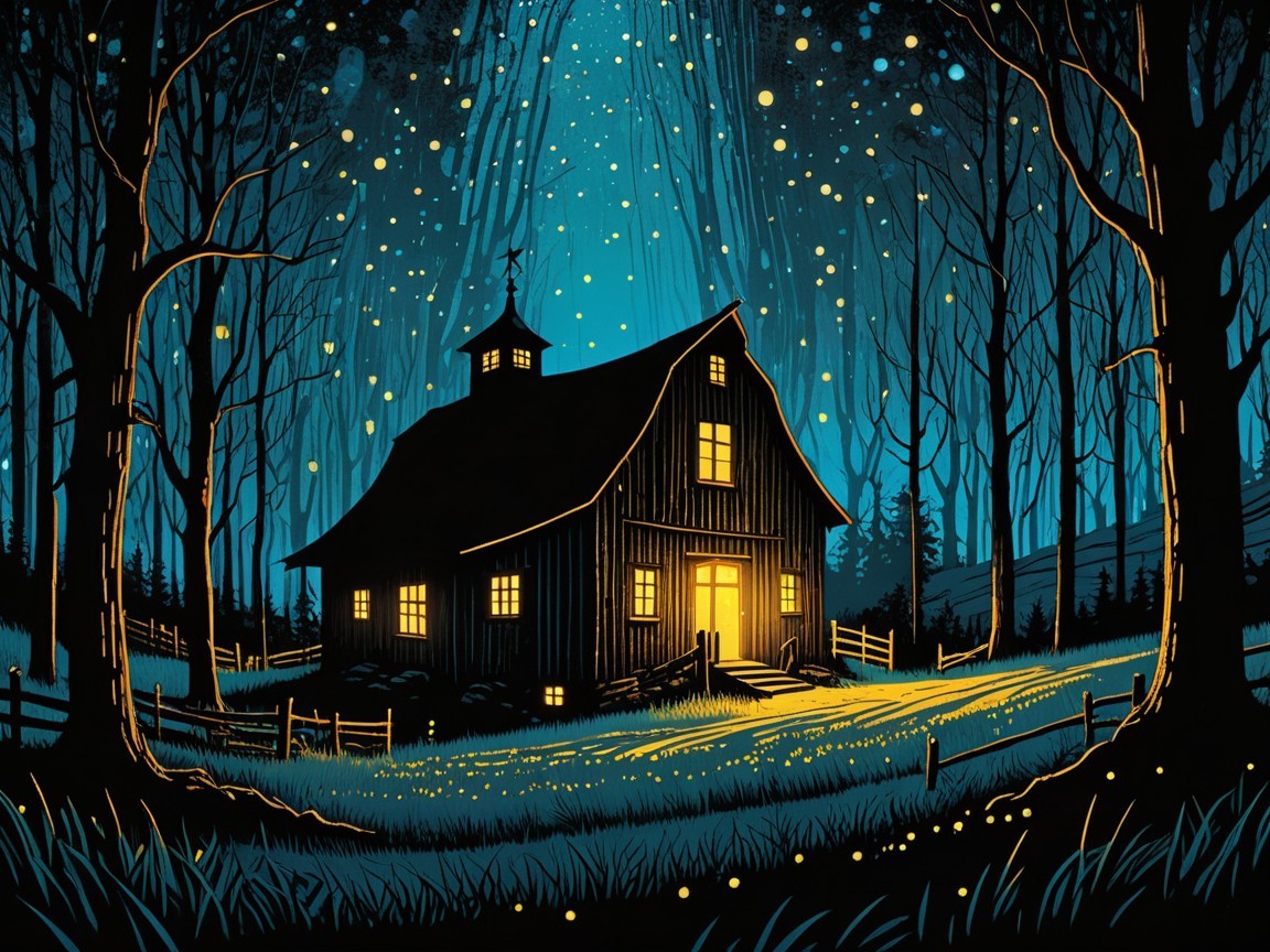 Cozy Cabin in a Serene Forest at Night
