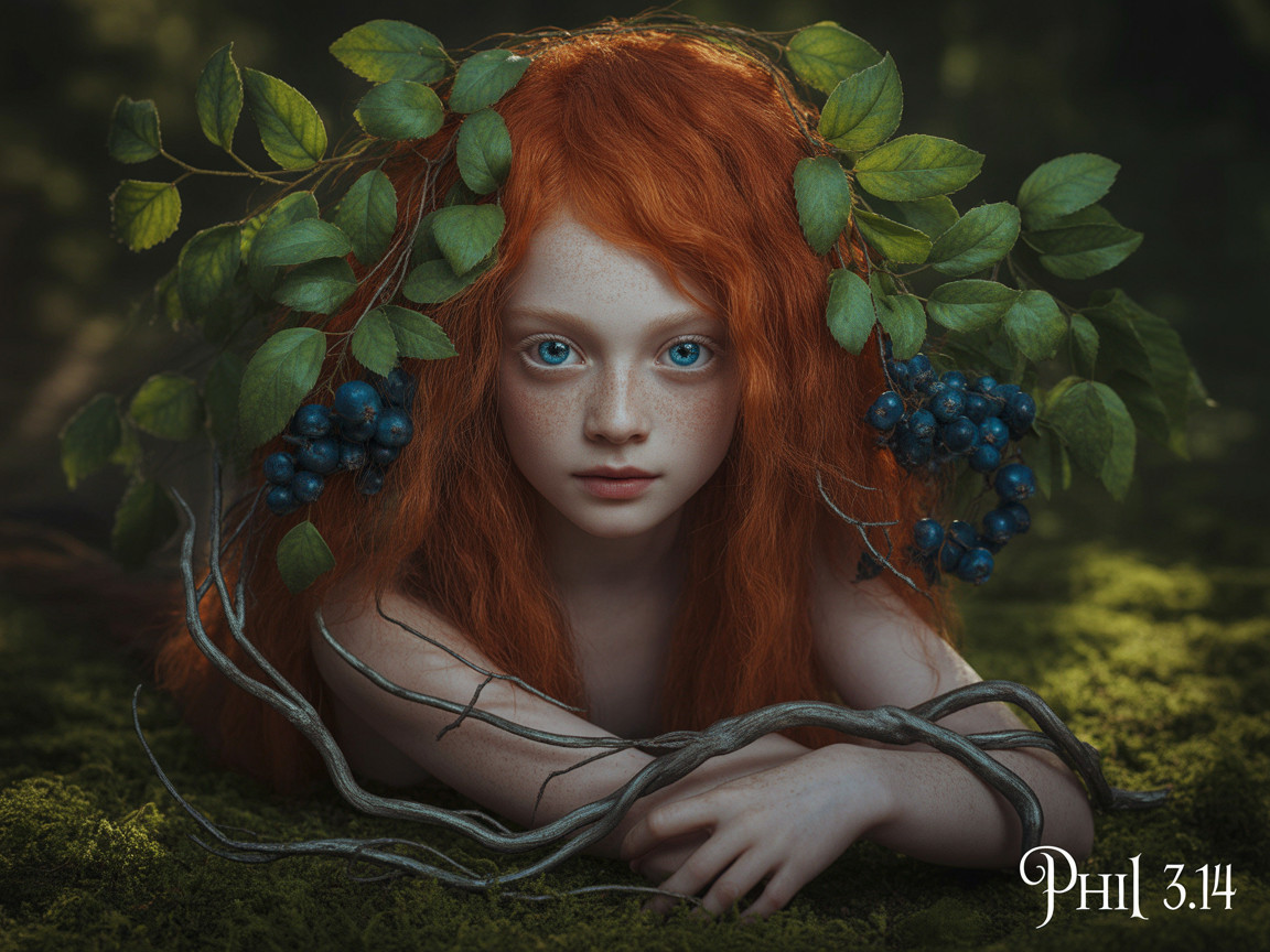 Young girl with red hair in a forest setting