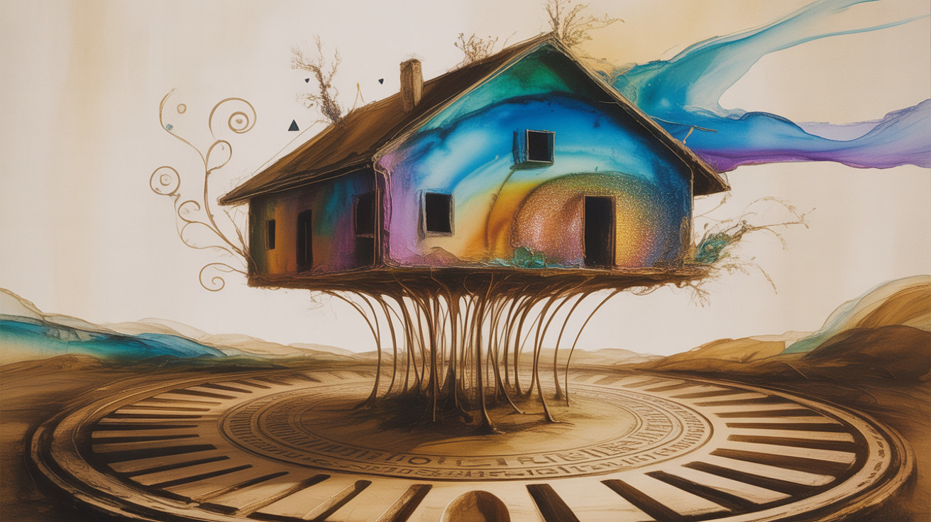 Surreal Pastel Artwork of a Psychedelic House