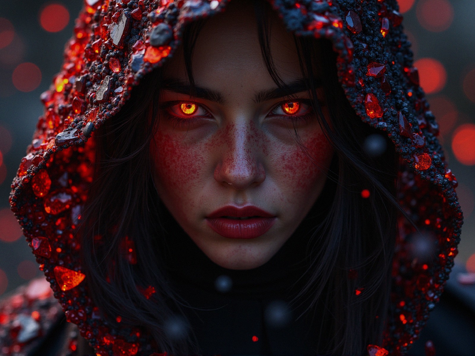Portrait of a Young Woman with Fiery Orange Eyes