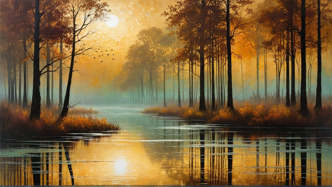 Tranquil Autumn Landscape with River and Foliage