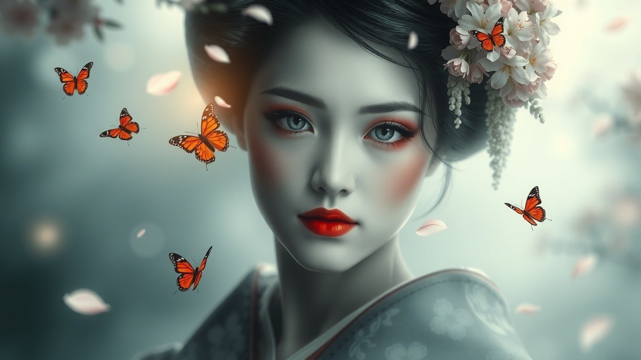 Ethereal Portrait of Young Woman in Traditional Attire