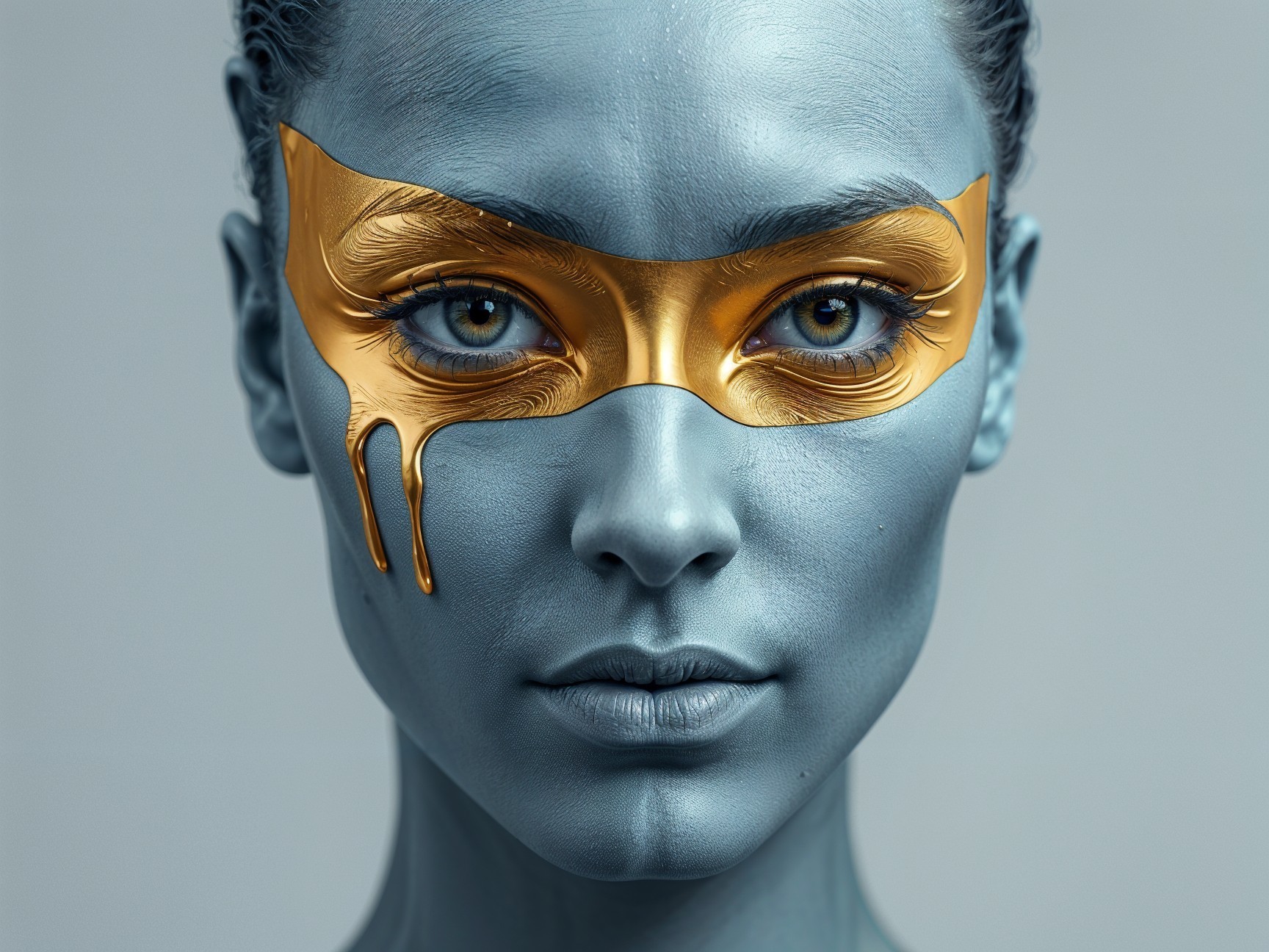 Portrait of a Woman with Blue Skin and Gold Mask