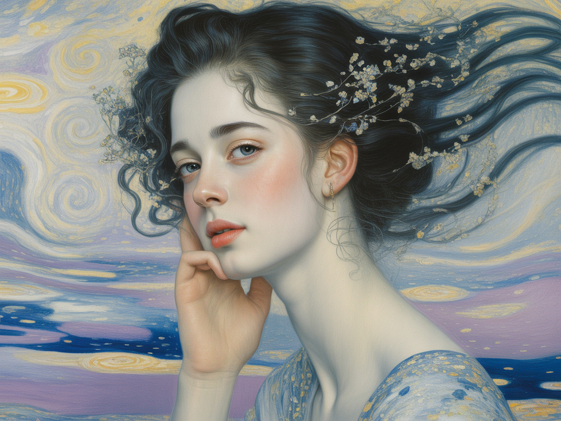 Serene Portrait of a Young Woman with Flowers