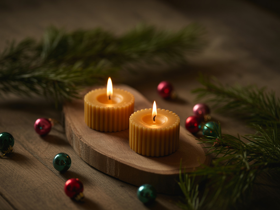 Festive Candle Arrangement with Holiday Decorations