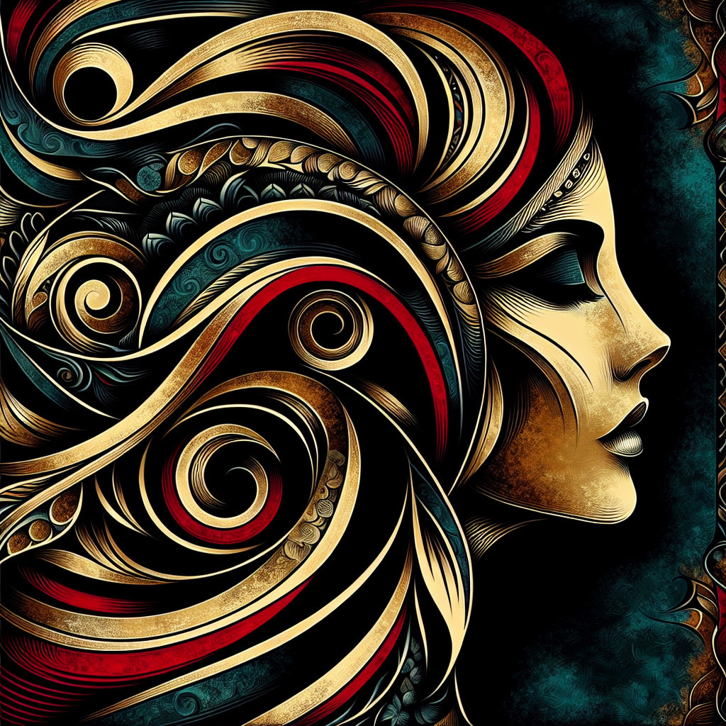 Stylized Profile of a Woman with Intricate Hair Design