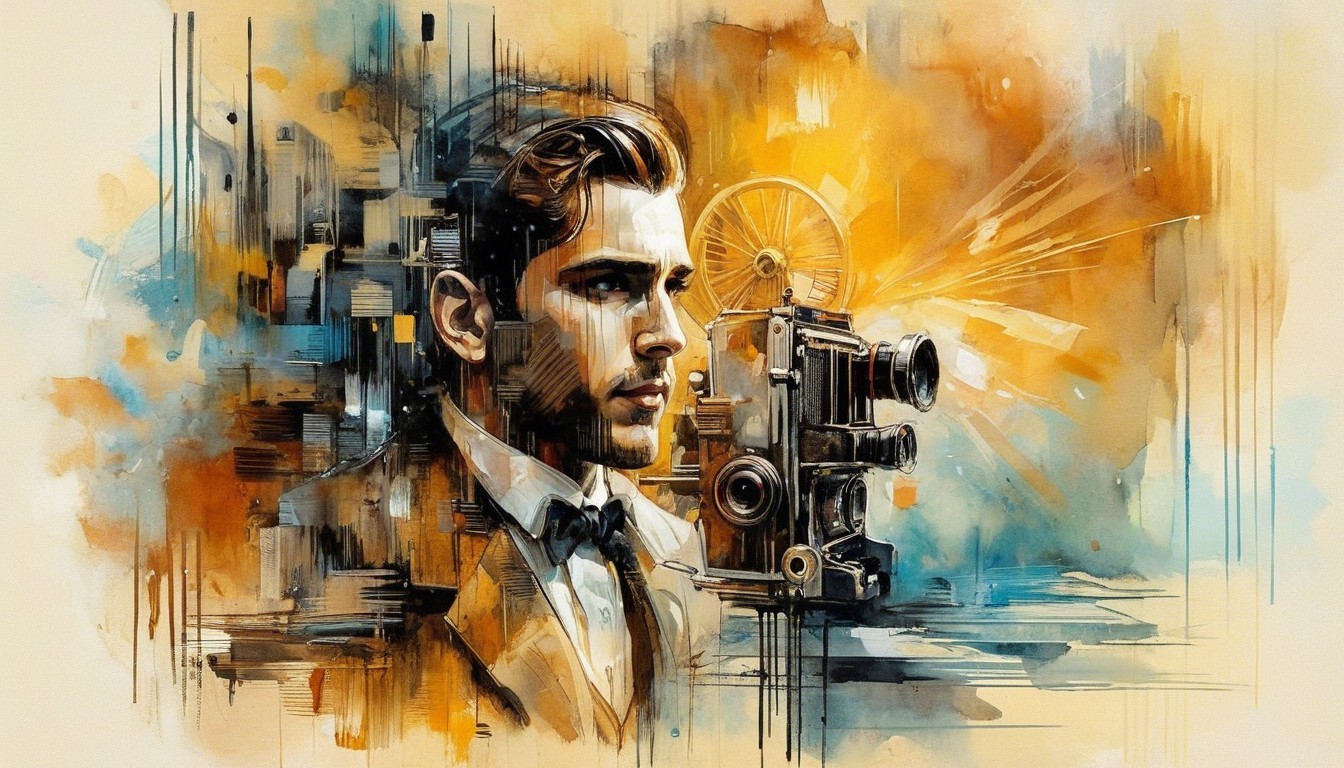 Stylized Portrait of Young Man with Vintage Camera