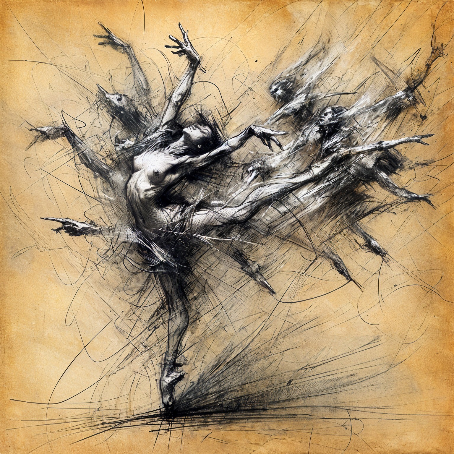 Ballet Dancer Surrounded by Ethereal Ghost Figures