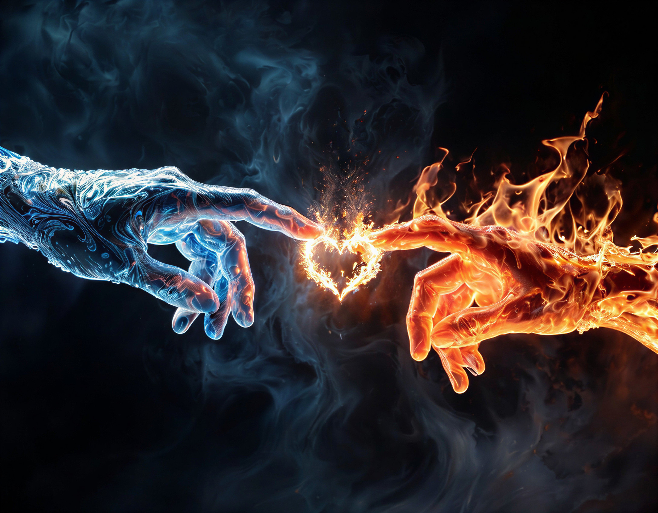 Hands of Ice and Fire with Heart-Shaped Spark