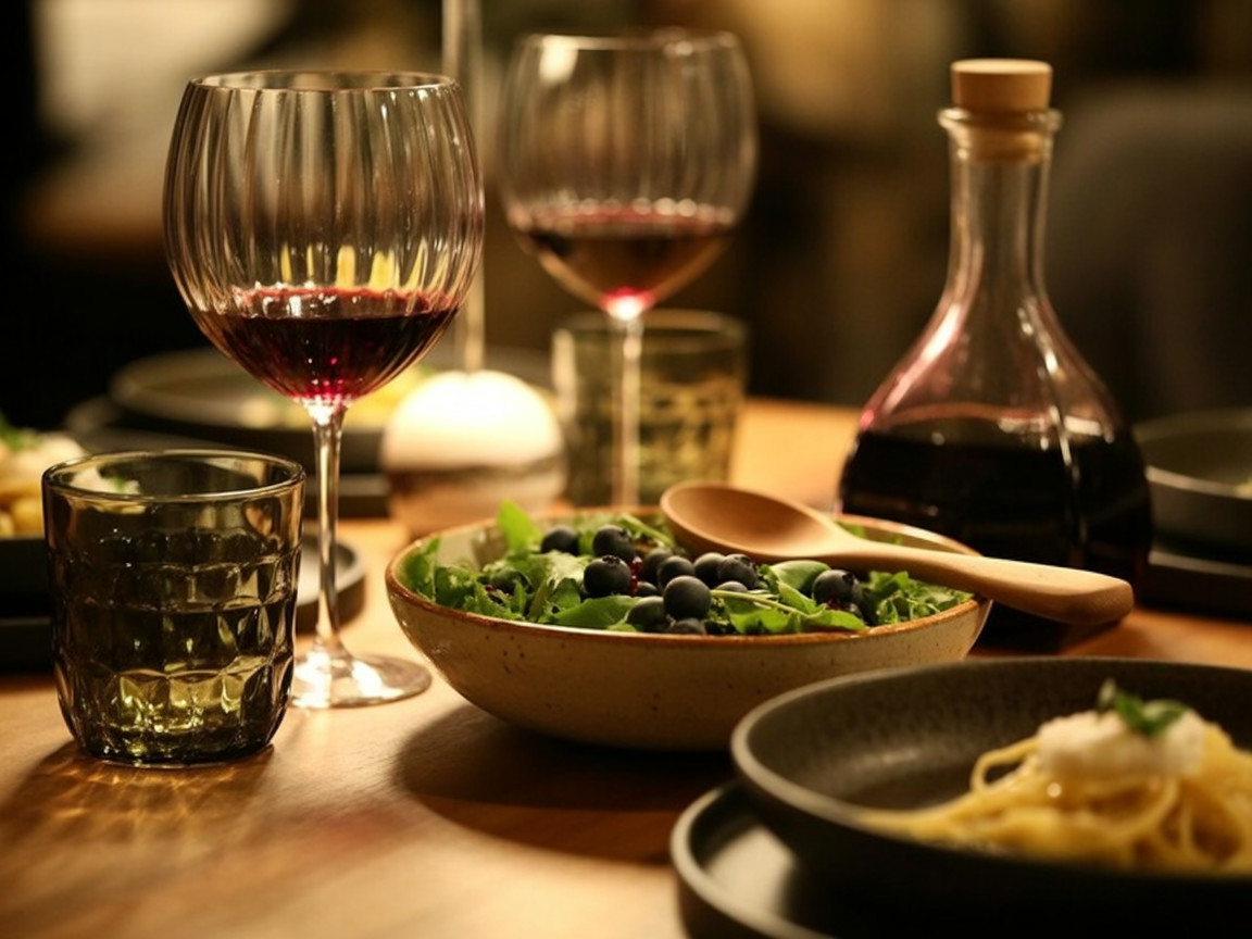 Elegant Dining Table with Wine and Inviting Meal