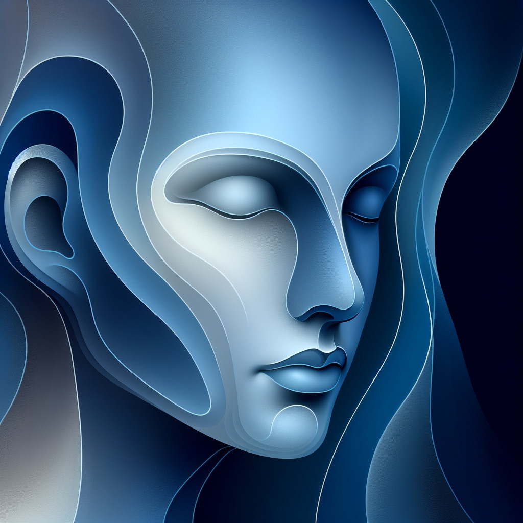 Abstract Blue Face Design with Smooth Curves
