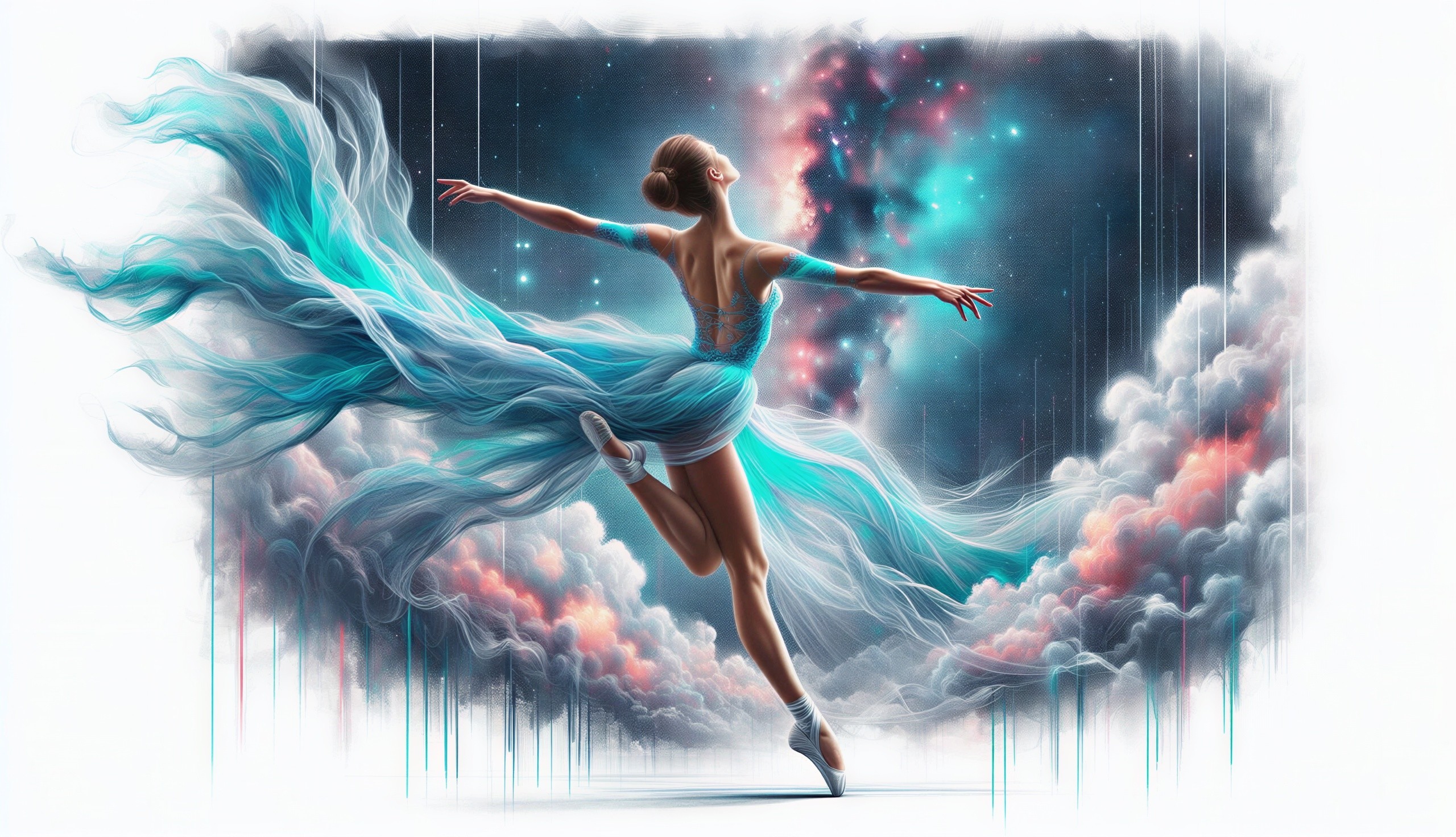 Ballerina Dancing in a Cosmic, Ethereal Setting