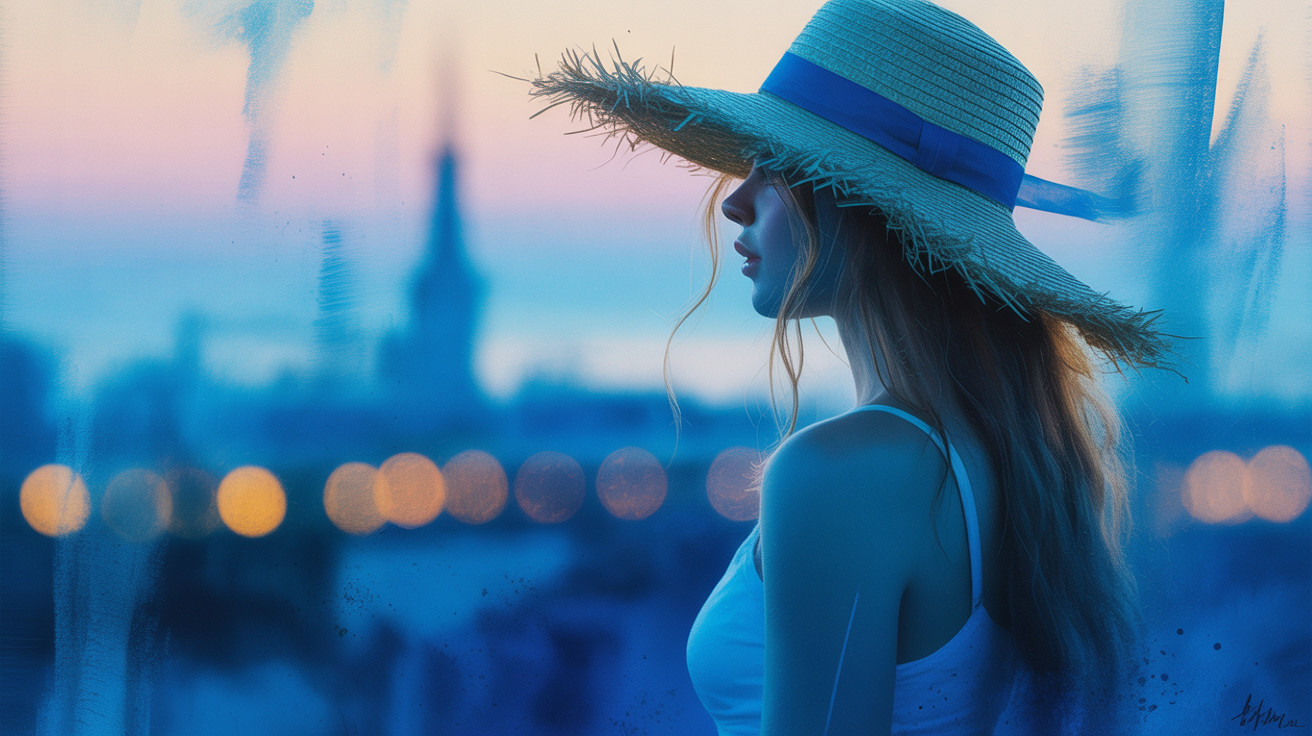 Silhouette of a Woman in Twilight with City Lights