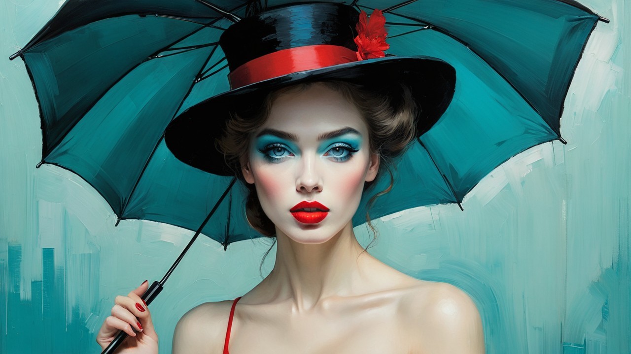 Vintage Glamorous Portrait of a Woman with Umbrella