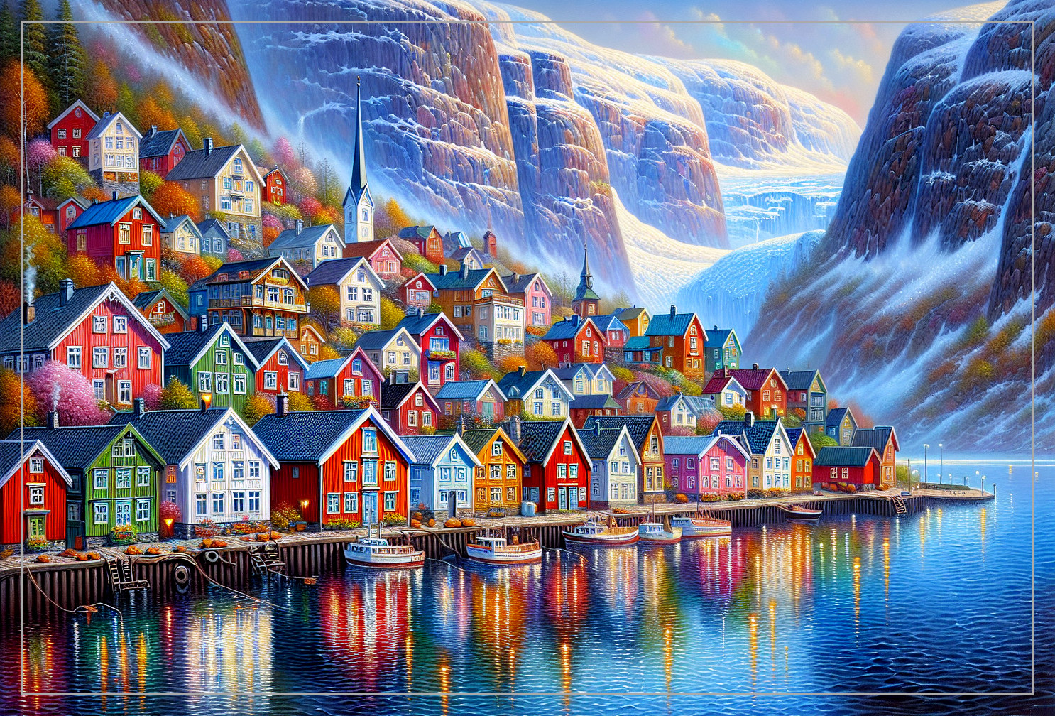 Picturesque Village by Fjord with Colorful Houses
