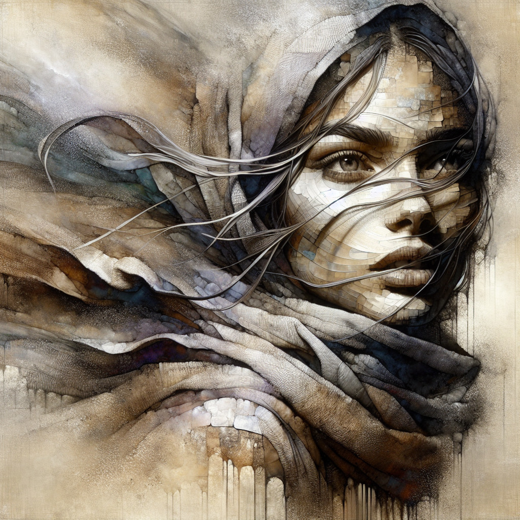 Portrait of a Young Woman with Flowing Hair and Scarf