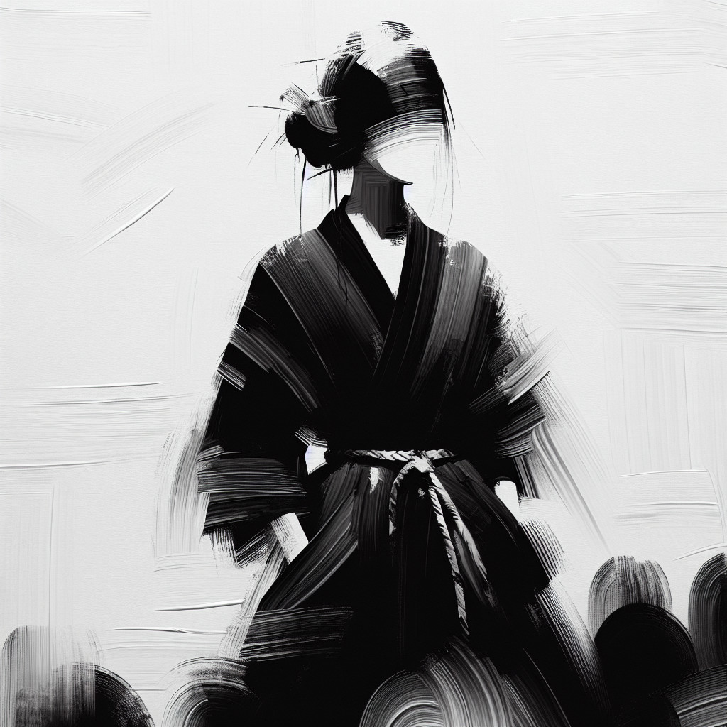 Silhouette of a Kimono Figure on White Background