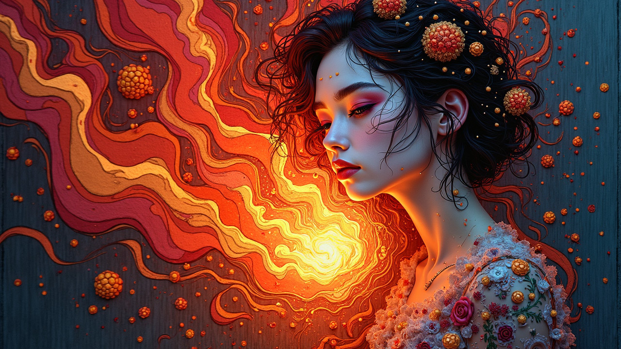 Young Woman with Elaborate Floral Hairstyle and Makeup