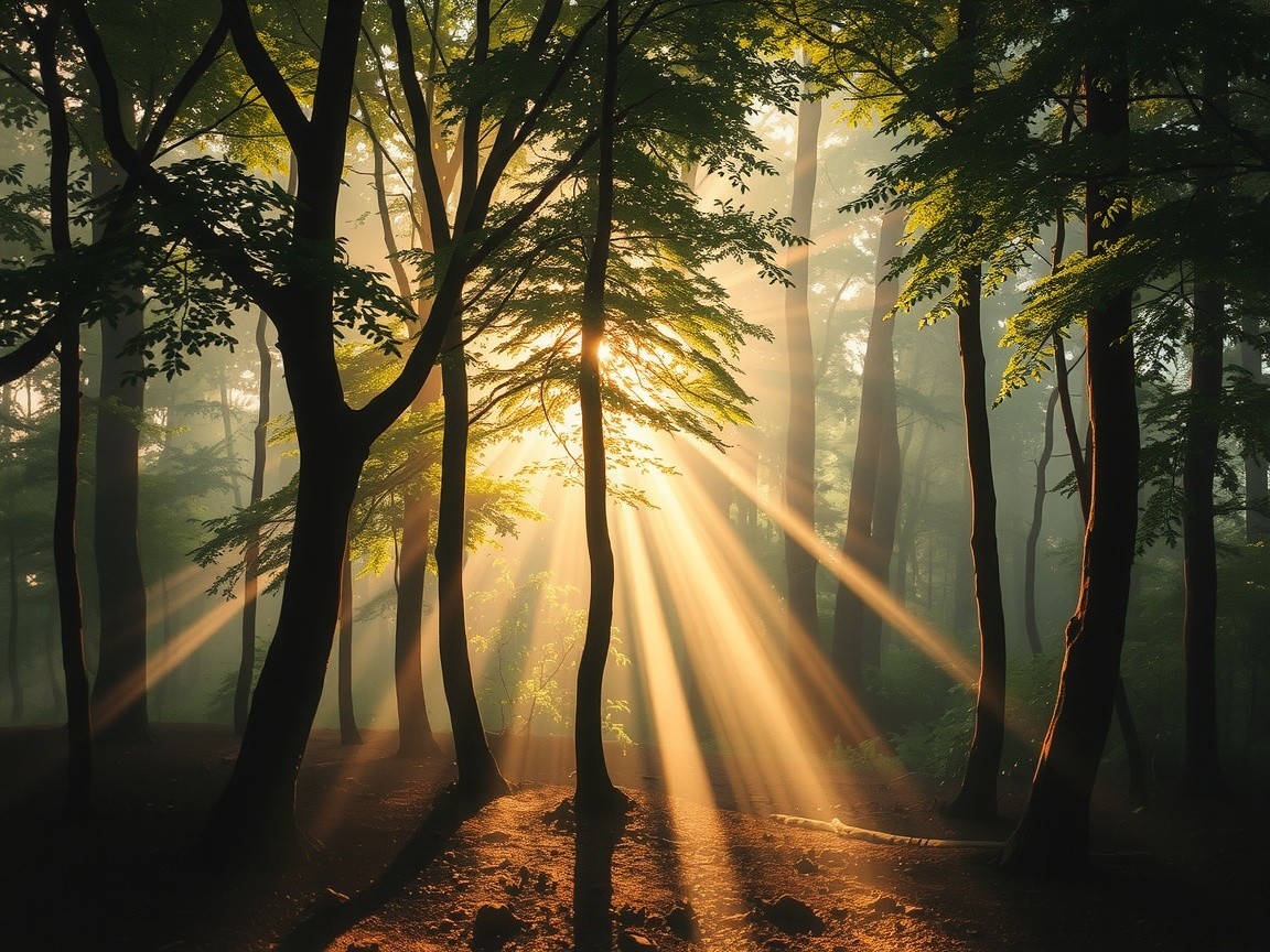 Sunlight Filtering Through a Dense Forest Canopy