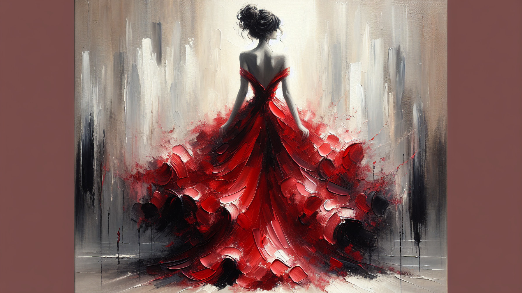 Abstract Portrait of Woman in Red Gown from Behind