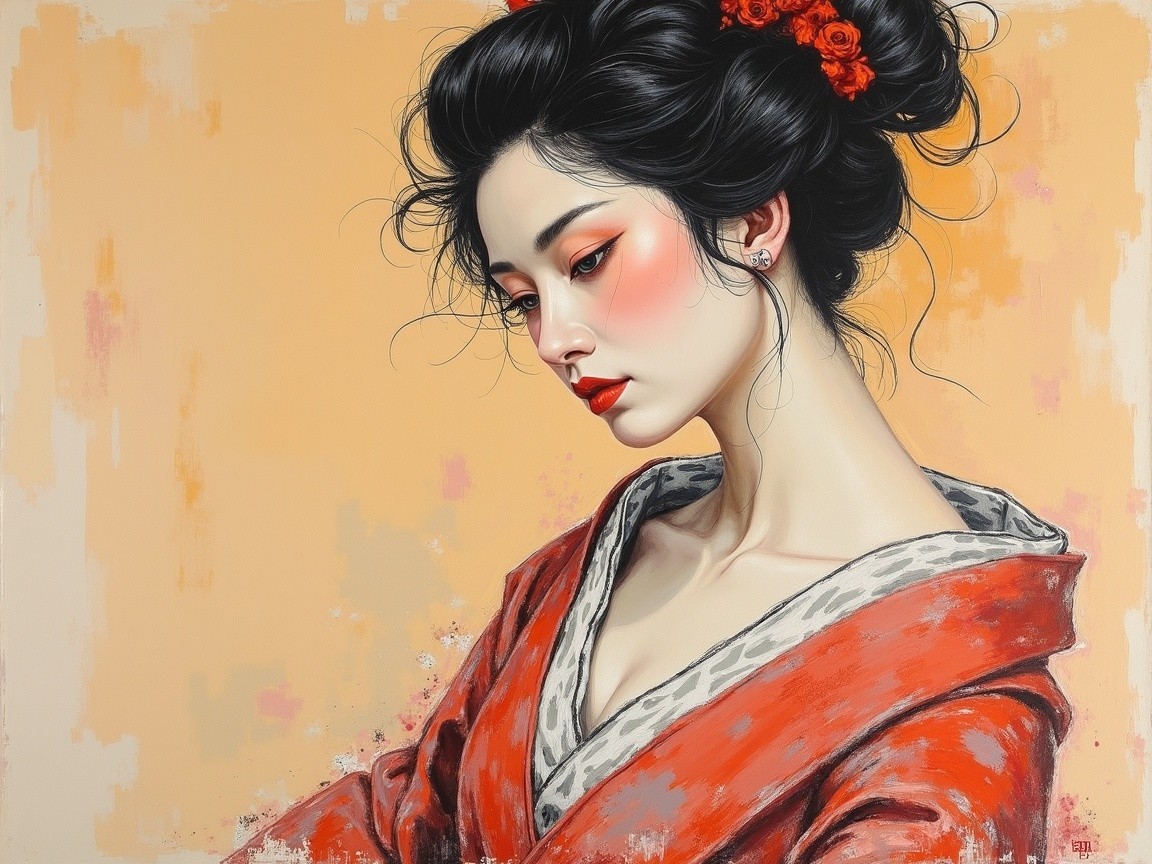 Portrait of a Young Woman in a Traditional Kimono