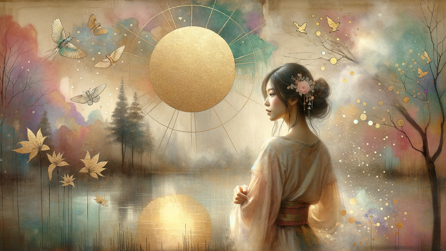 Serene Figure Contemplating a Radiant Sun in Nature
