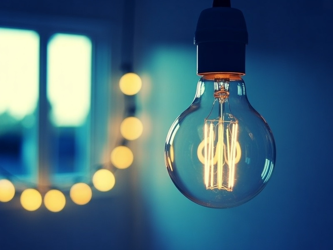 Vintage Light Bulb with Warm Filaments and Bokeh Lights
