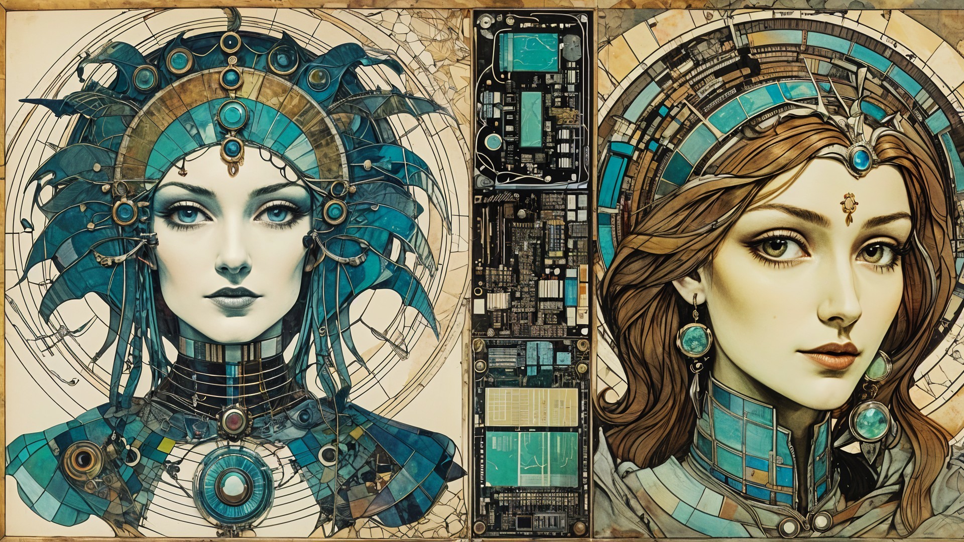 Two Female Figures in Decorative Panels