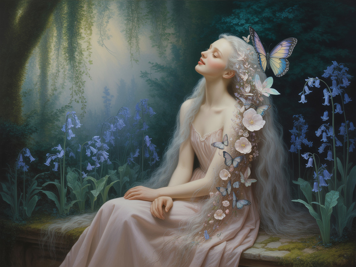 Serene Woman Surrounded by Bluebells and Nature