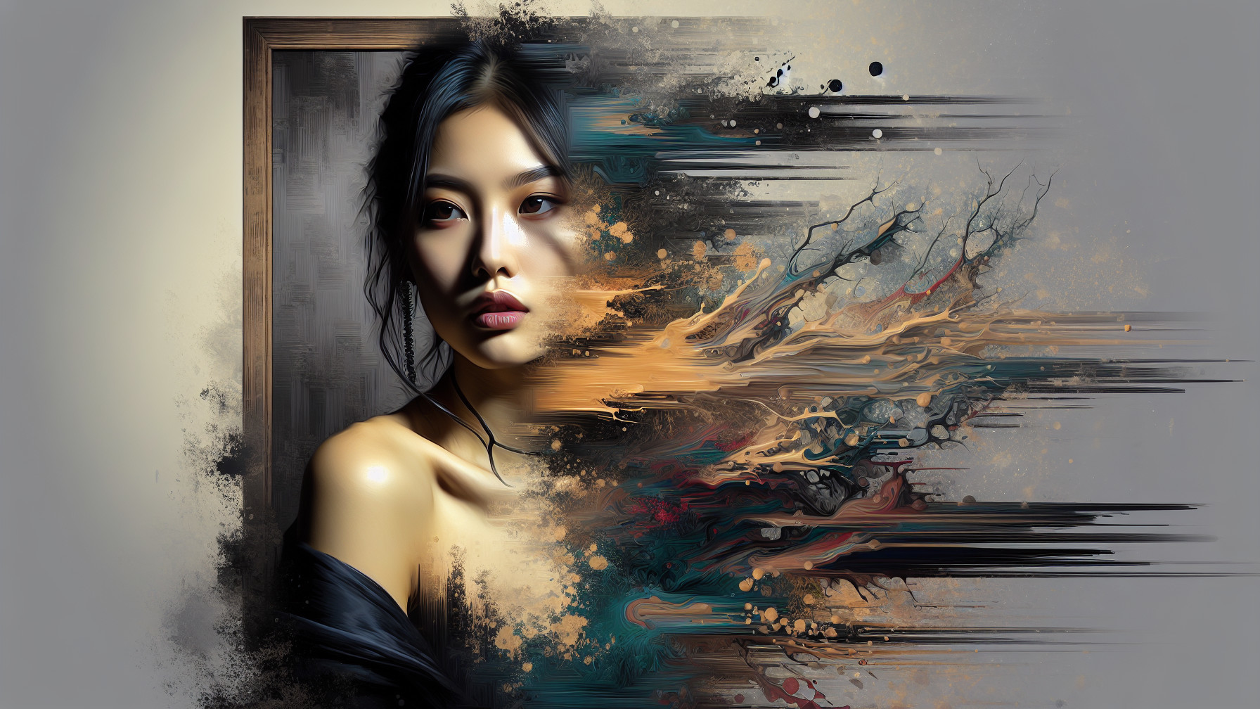 Portrait of a Woman in Abstract Colorful Background